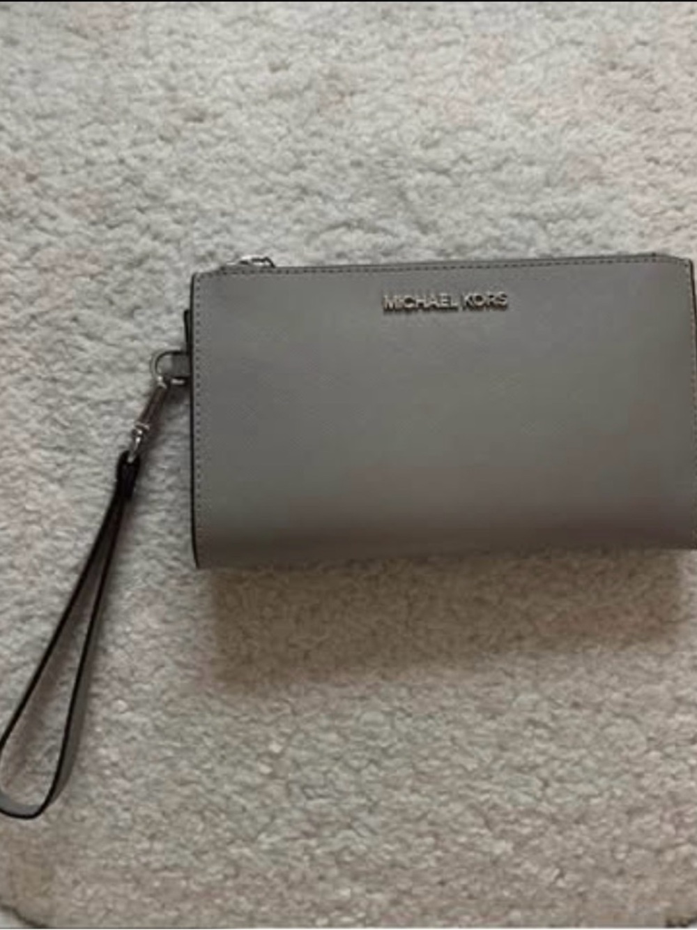Michael Kors Taupe Leather Wristlet with Quilted Interior